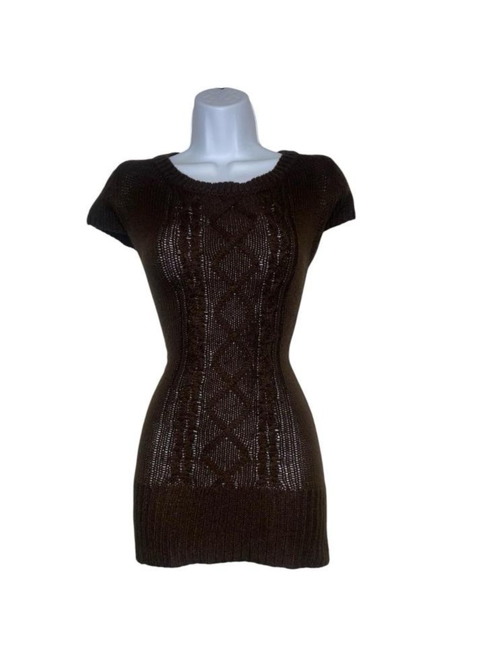 Y2K brown knit short sleeve sweater mini dress